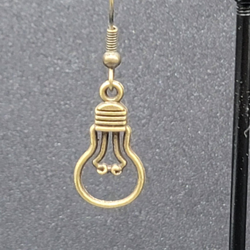 NEW Light Bulb Idea Pierced Earrings Bronze tone Dangle 7/8"