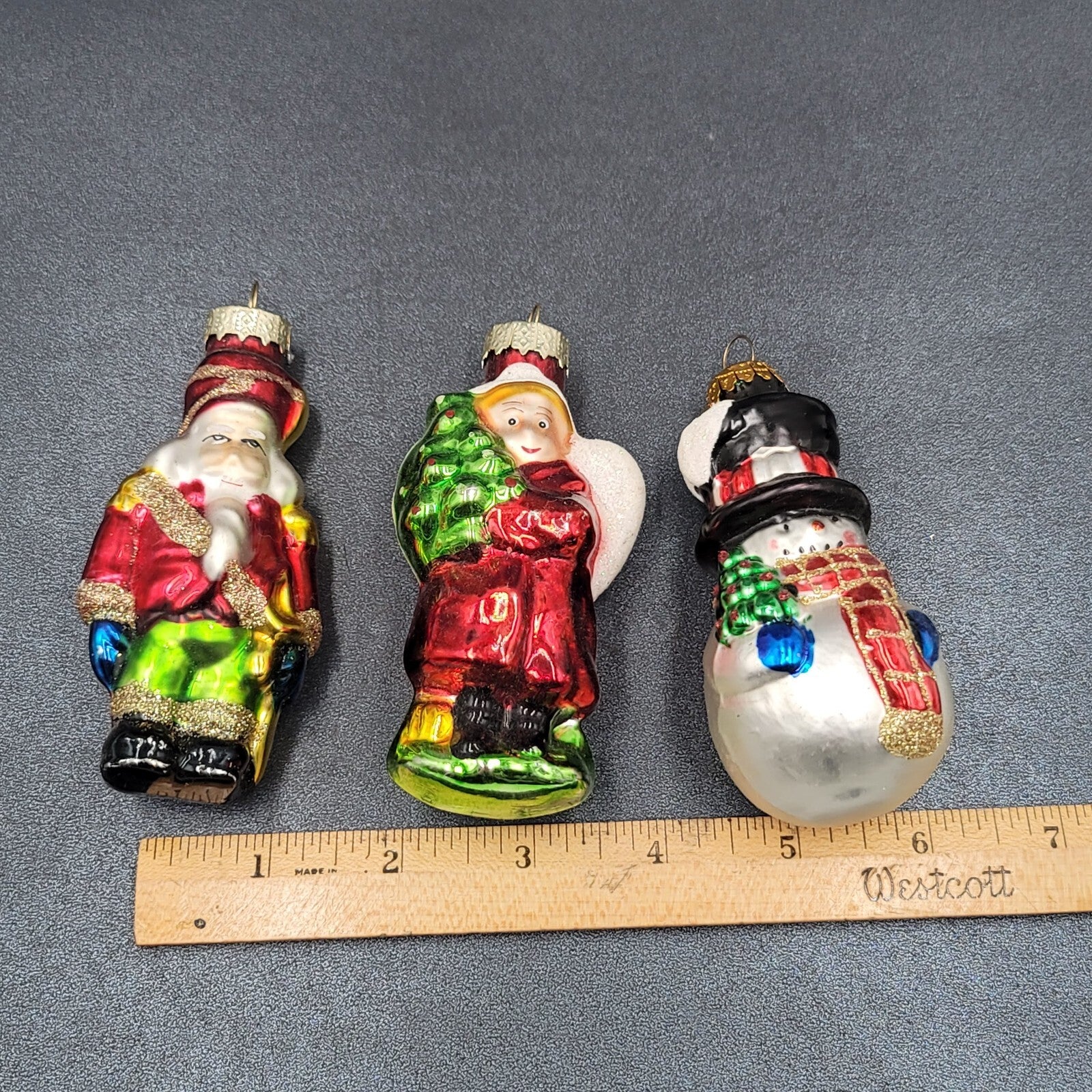 Christmas Blown Glass Ornament Lot of 3 Santa Angel Snowman 4"