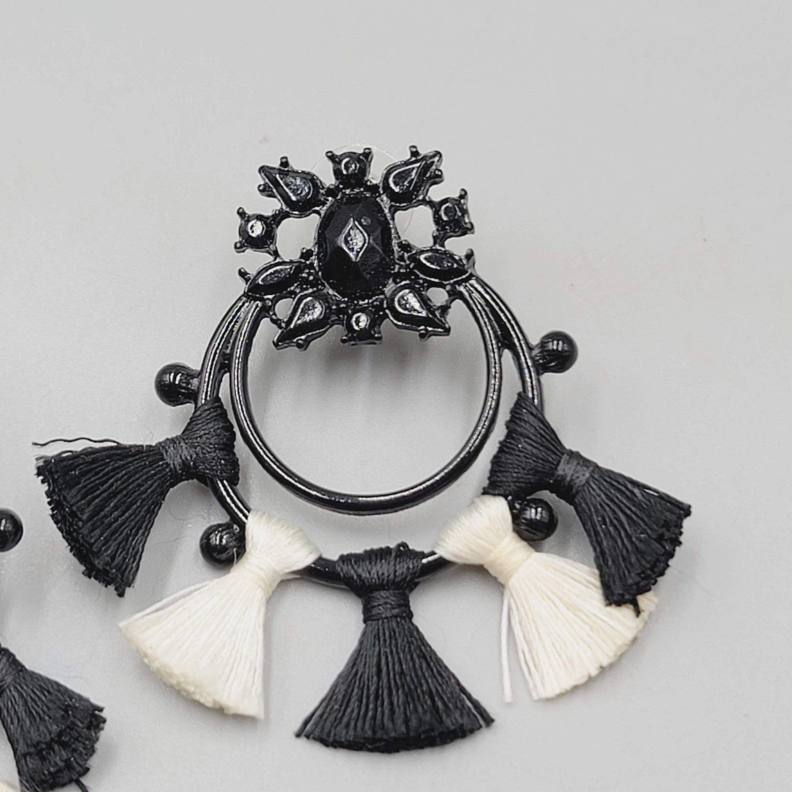 Black White Tassel Statement Pierced Earrings Boho Statement Drop Enamel 2"