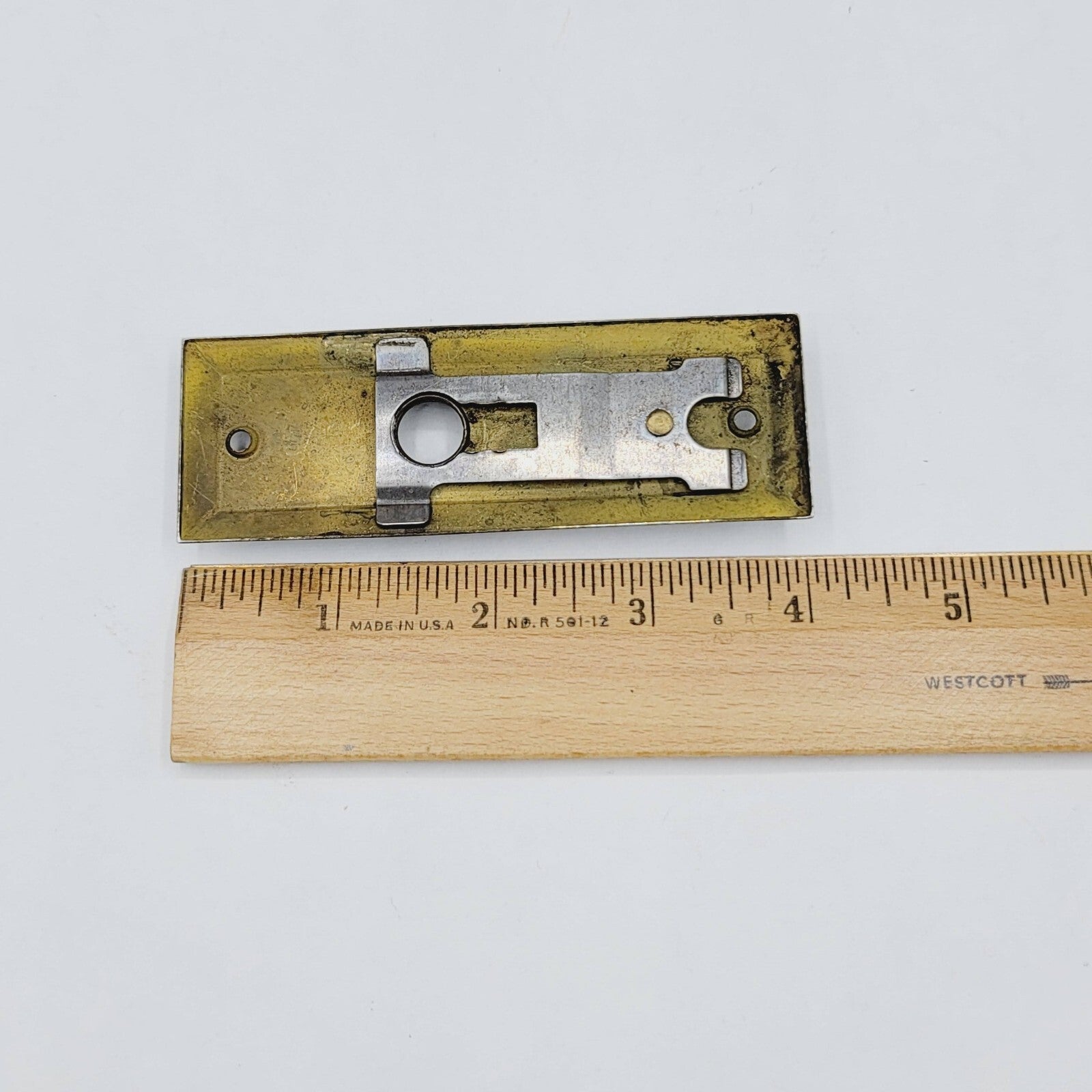Vintage Brass Screen Door Knob Backplate Lock 4" x 1  3/8" Small