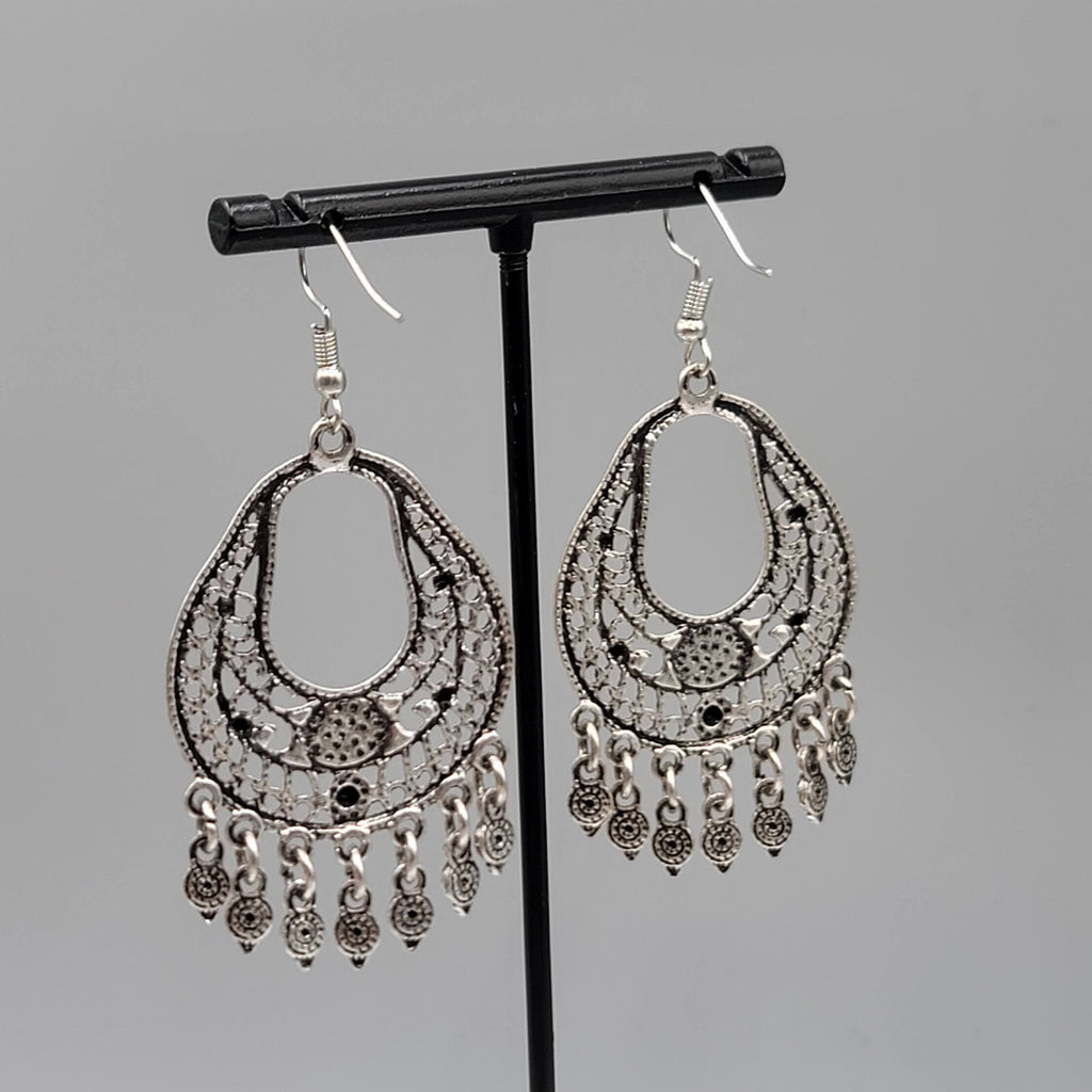 Chandelier Pierced Earrings Silver tone Yellow Accent Dangle 2"