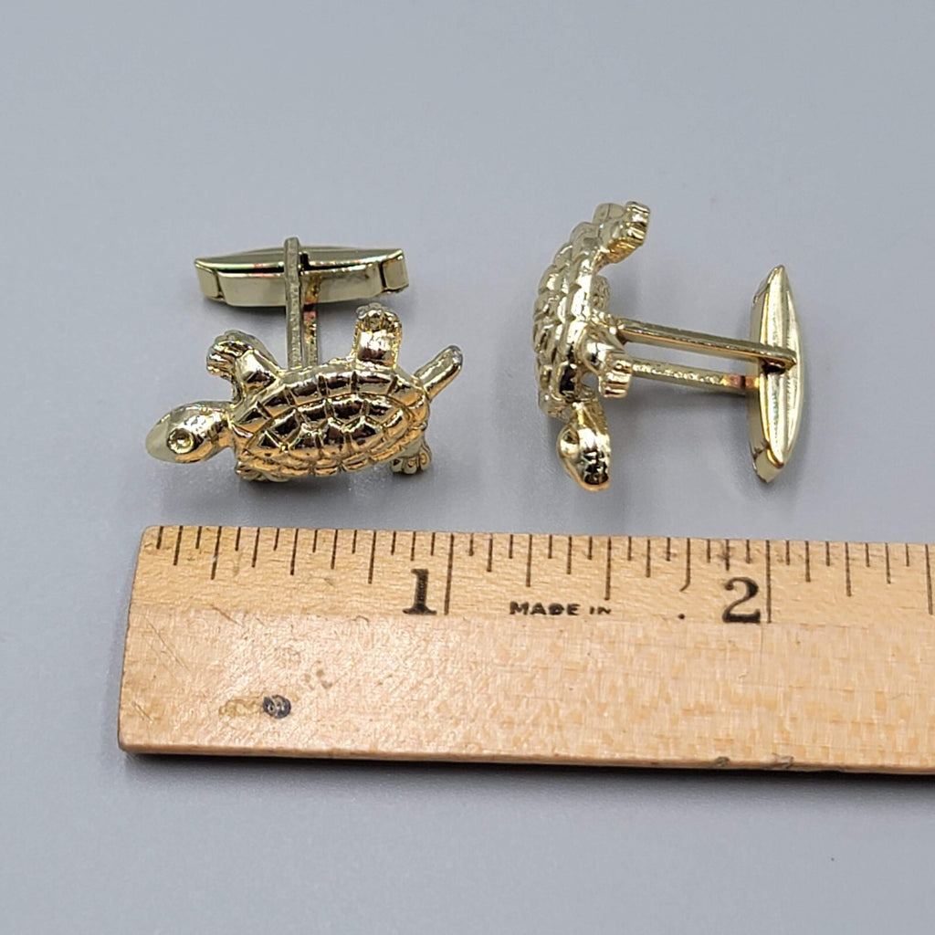 Vintage Turtle Cuff Links Gold tone 1" Mens Costume Jewelry