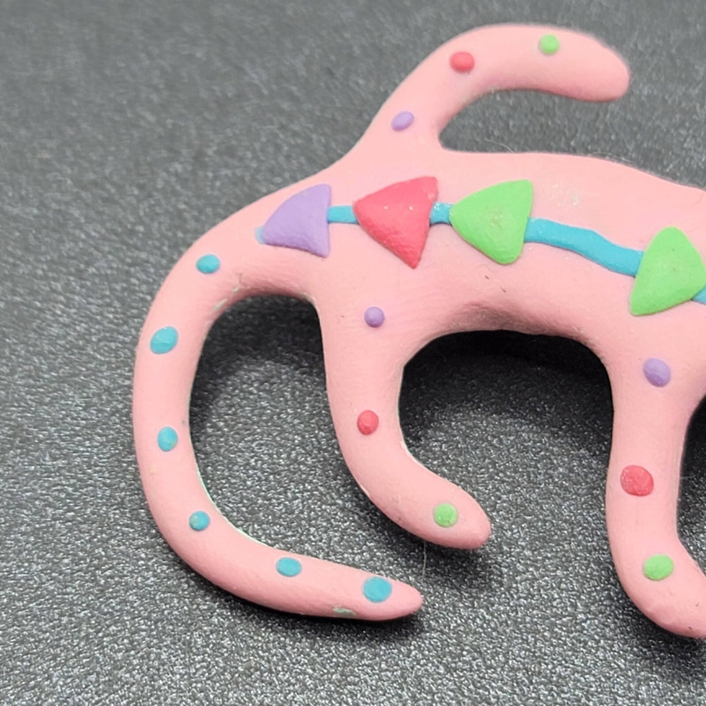 Vintage 90s Lizard Brooch Pink Polymer Clay Figural 2.5"