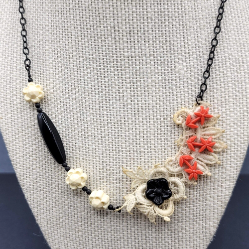 Alexandra Francois Lace Necklace Black Chain Signed French Designer 18"-21"