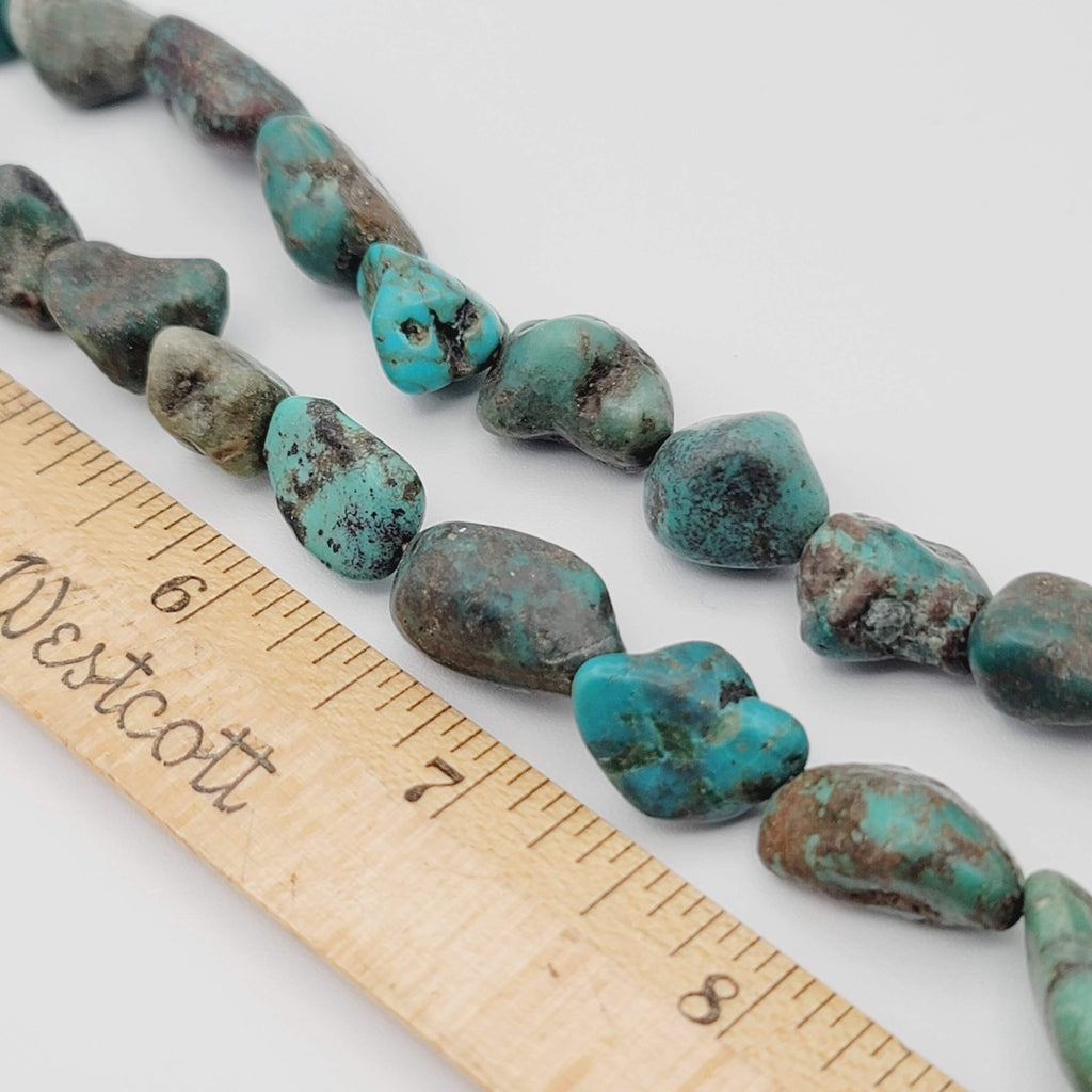 Native American Turquoise Nugget Necklace Coral Bead Matching Earrings 22 in