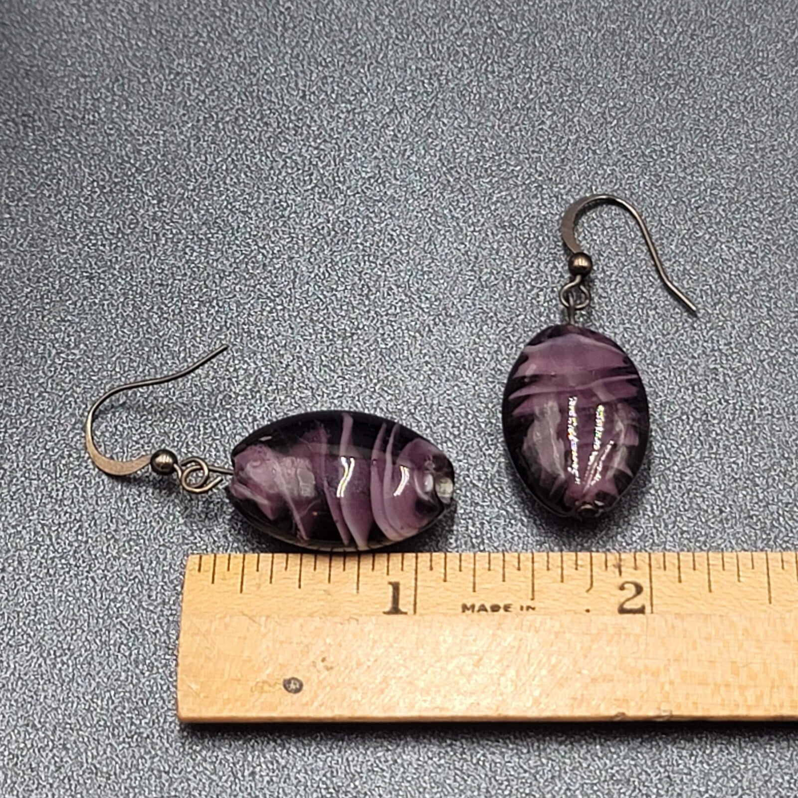 Pierced Earrings Purple Art Glass Bead Dangle 1"