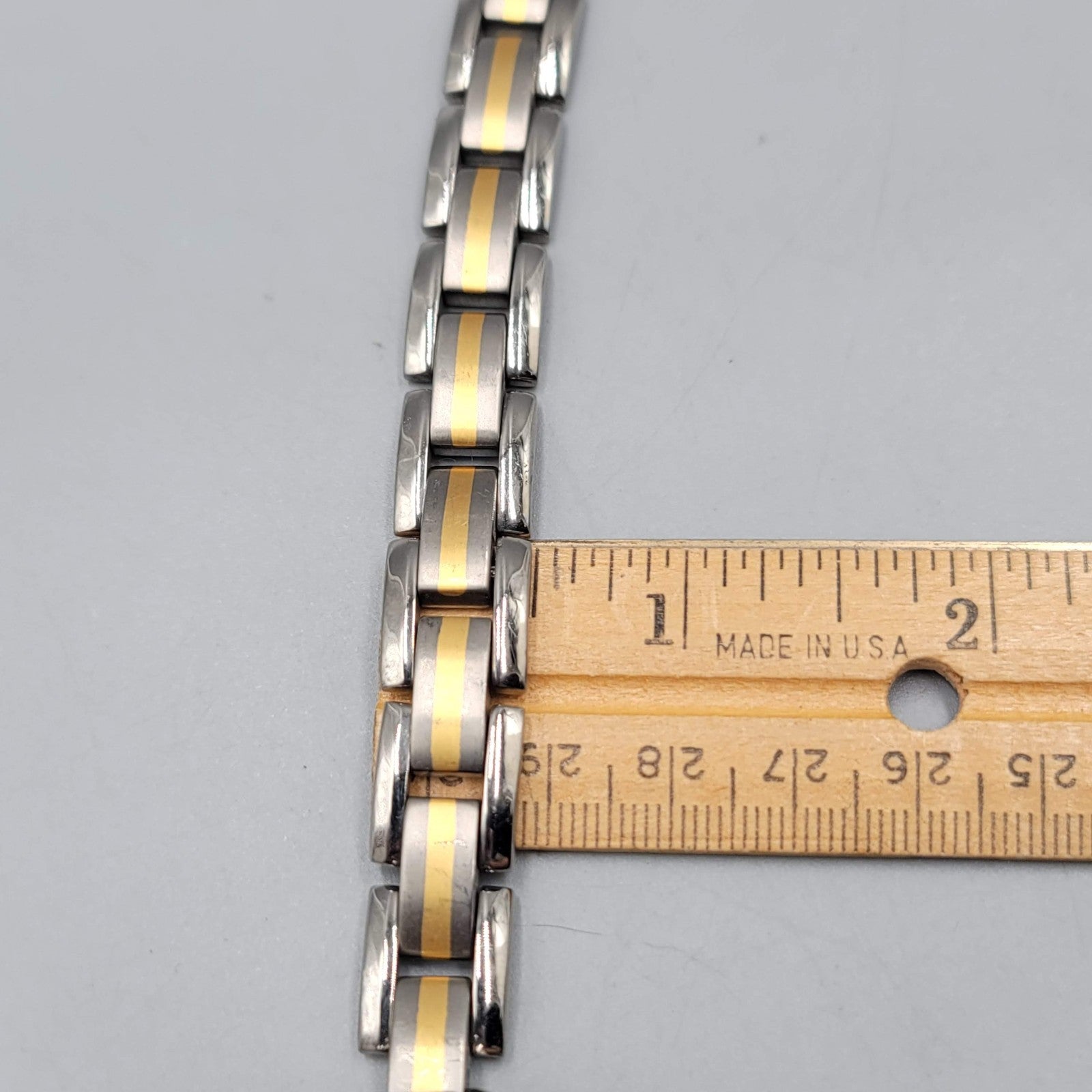 Mens Titanium Link Bracelet Two Toned Size 8.5