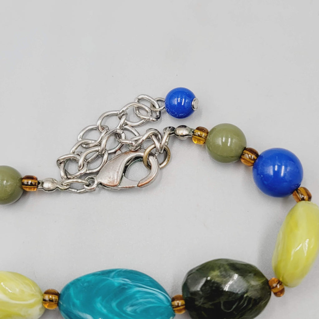 Chunky Bead Necklace Blue Green Acrylic Fun Funky 20"-22"