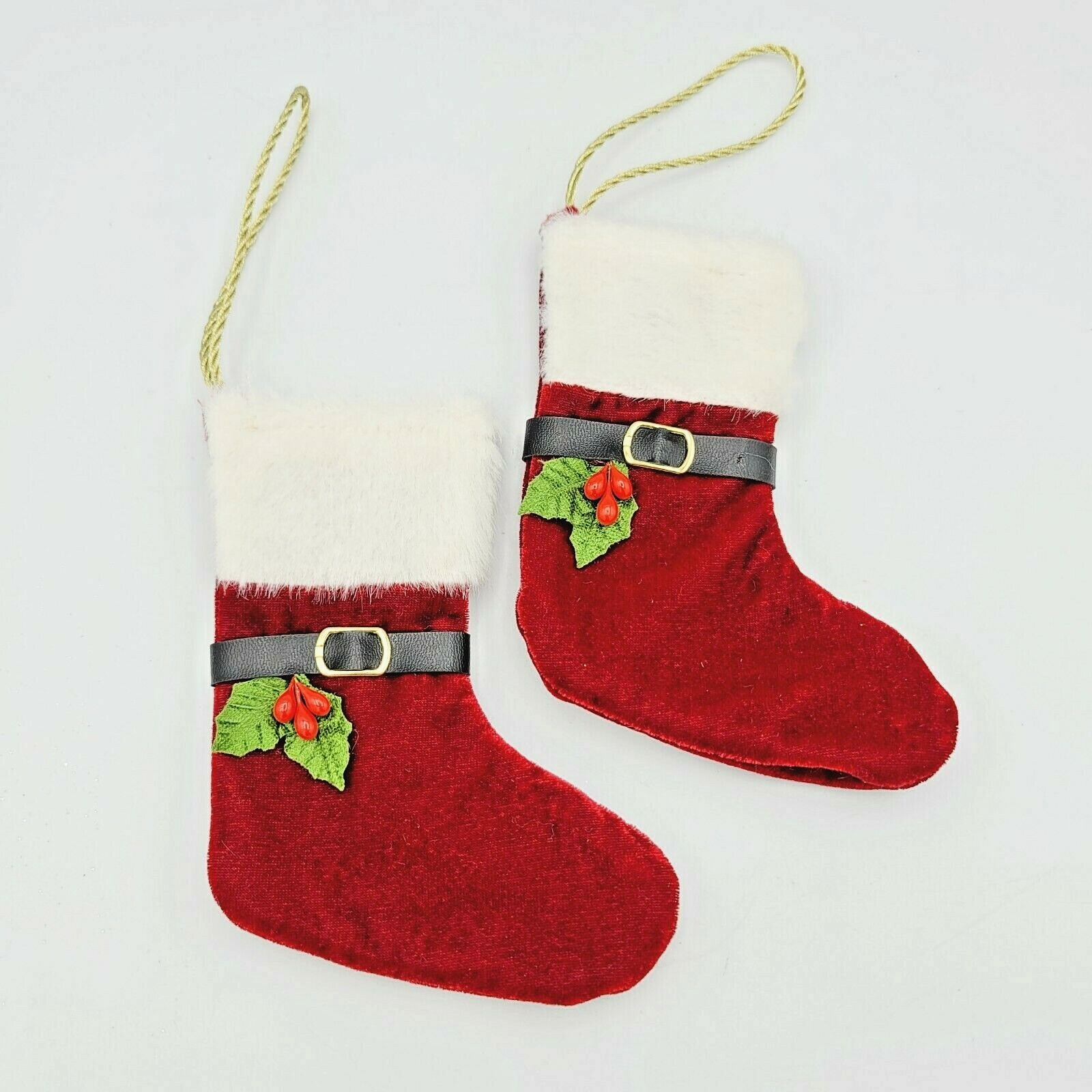 Lot of 2 Red Velvet Christmas stockings Ornaments Gifts 5 in