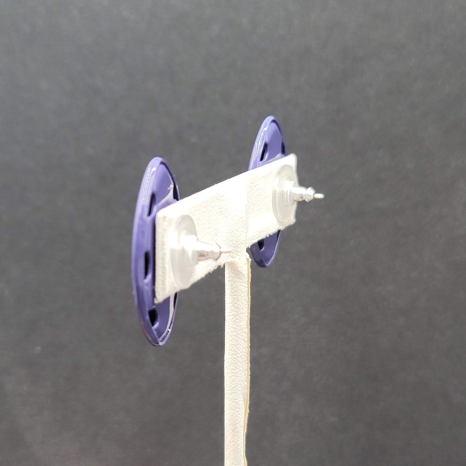 Vintage Pierced Earrings Purple Enamel Over Metal Drop 1.25"