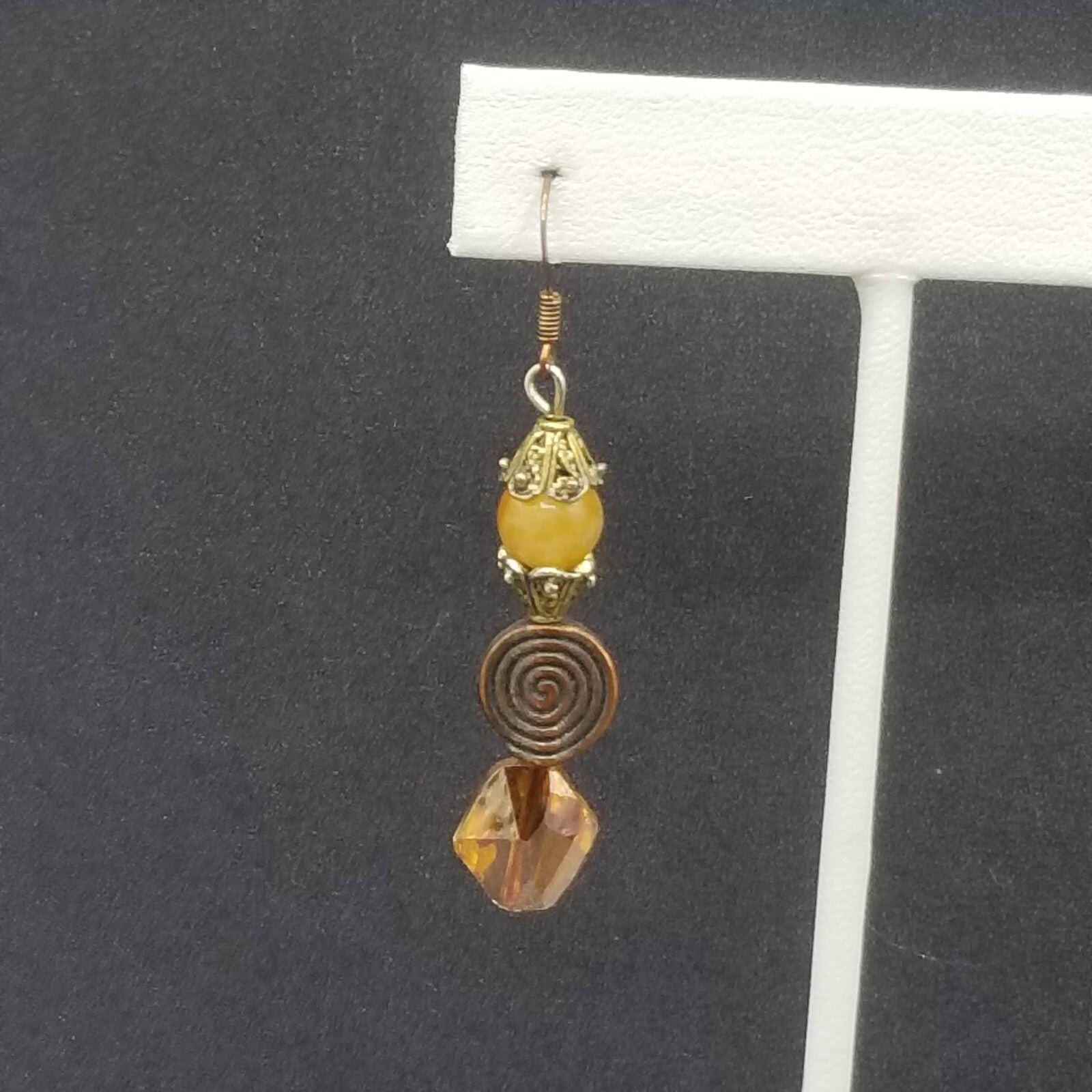 Pierced Earrings Coppertone Metal Faceted Crystal Beaded Dangle 1 1/2"