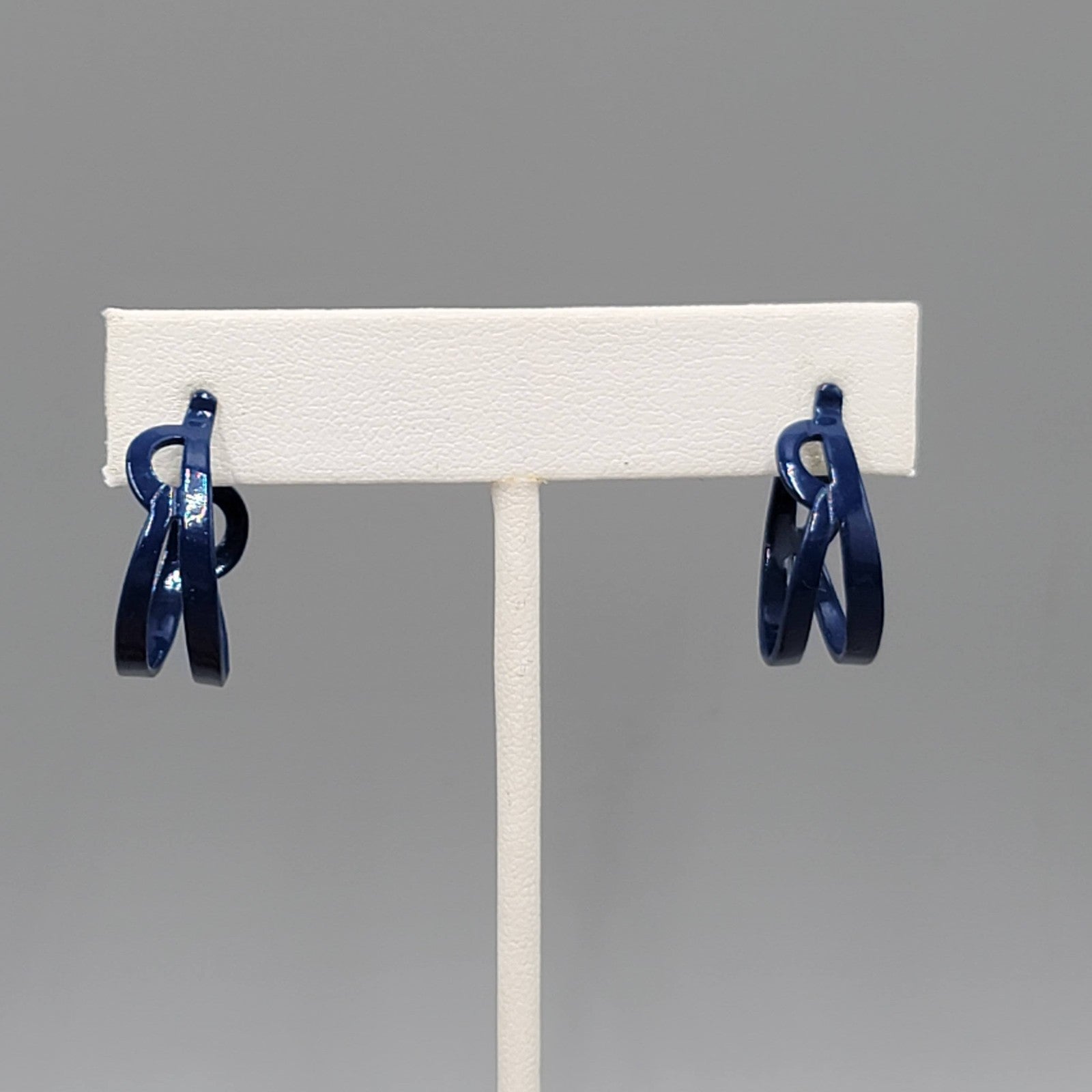 Vintage Pierced Earrings Blue Enamel Open Work Hoops 3/4"