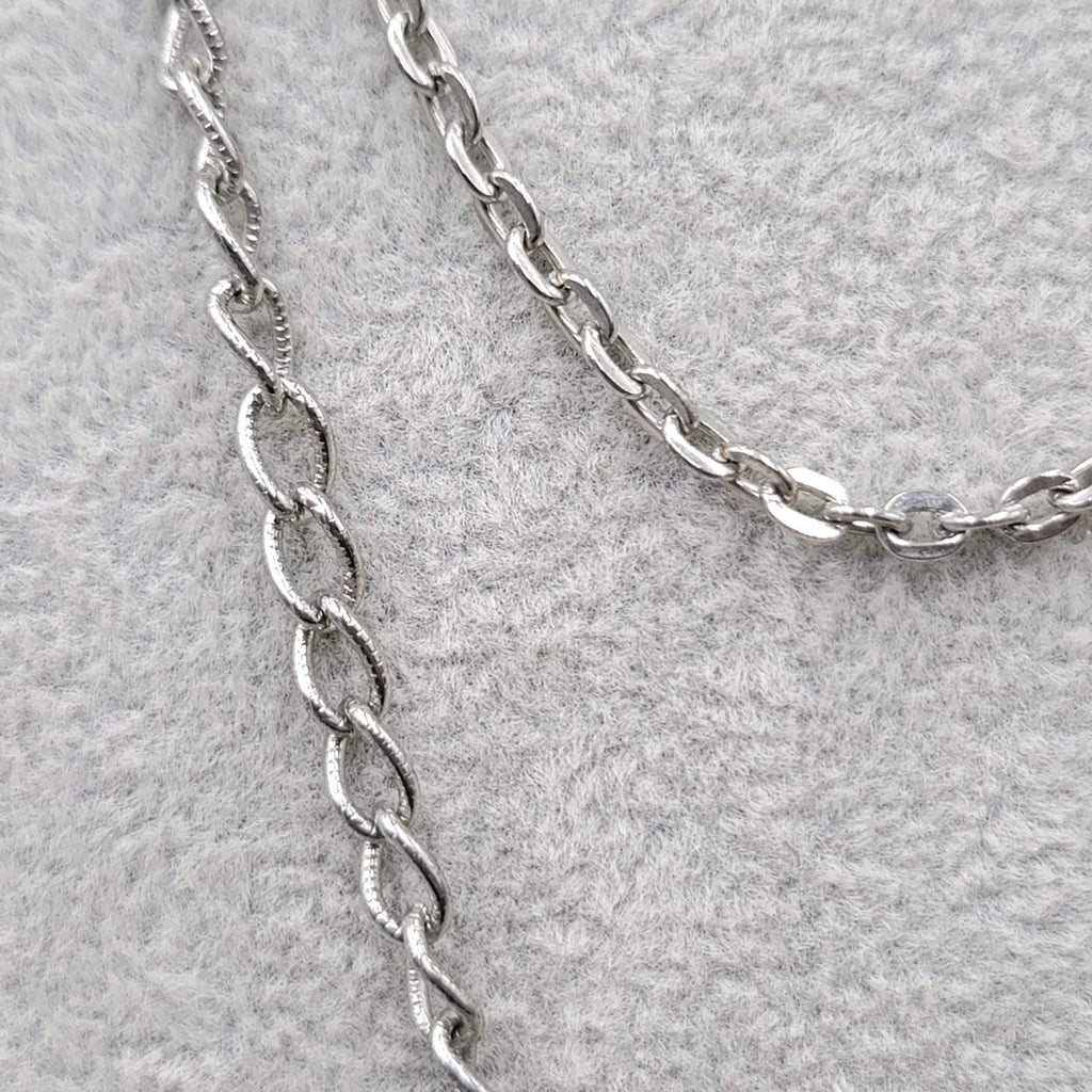 Vintage Necklace Double Chain Silver tone Long 24" & 28"