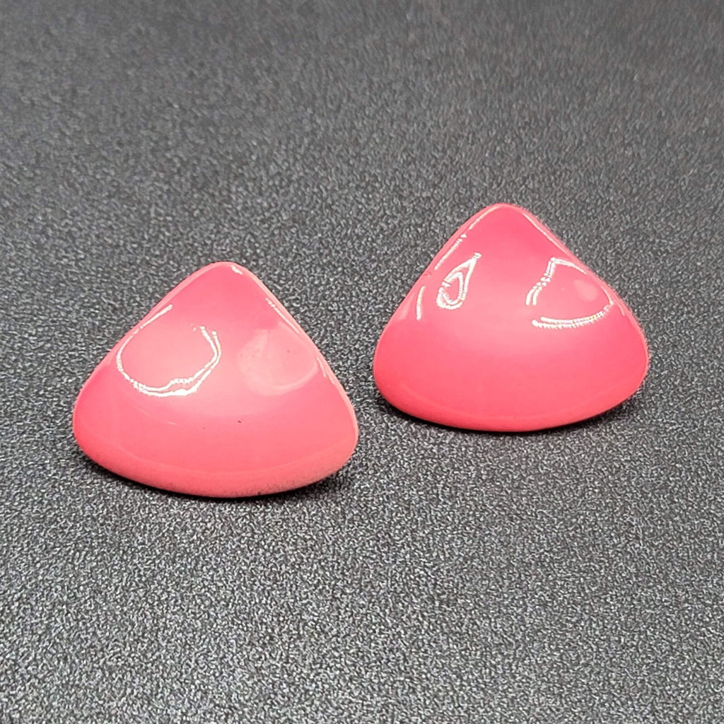 Vintage Pierced Earrings Pink Enamel Triangle Drop 1"