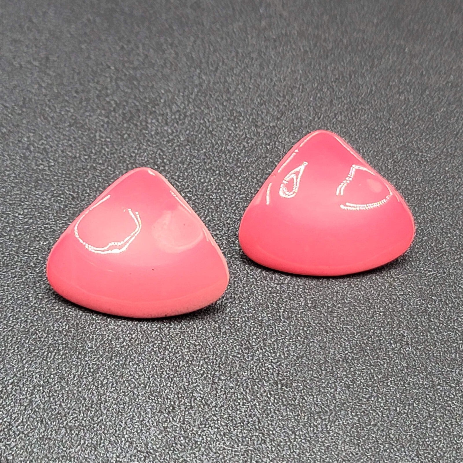 Vintage Pierced Earrings Pink Enamel Triangle Drop 1"
