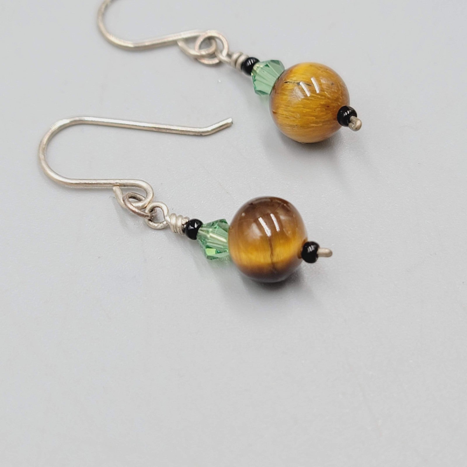 Tigers Eye Bead Pierced Earrings Silver tone Dangle 3/4"