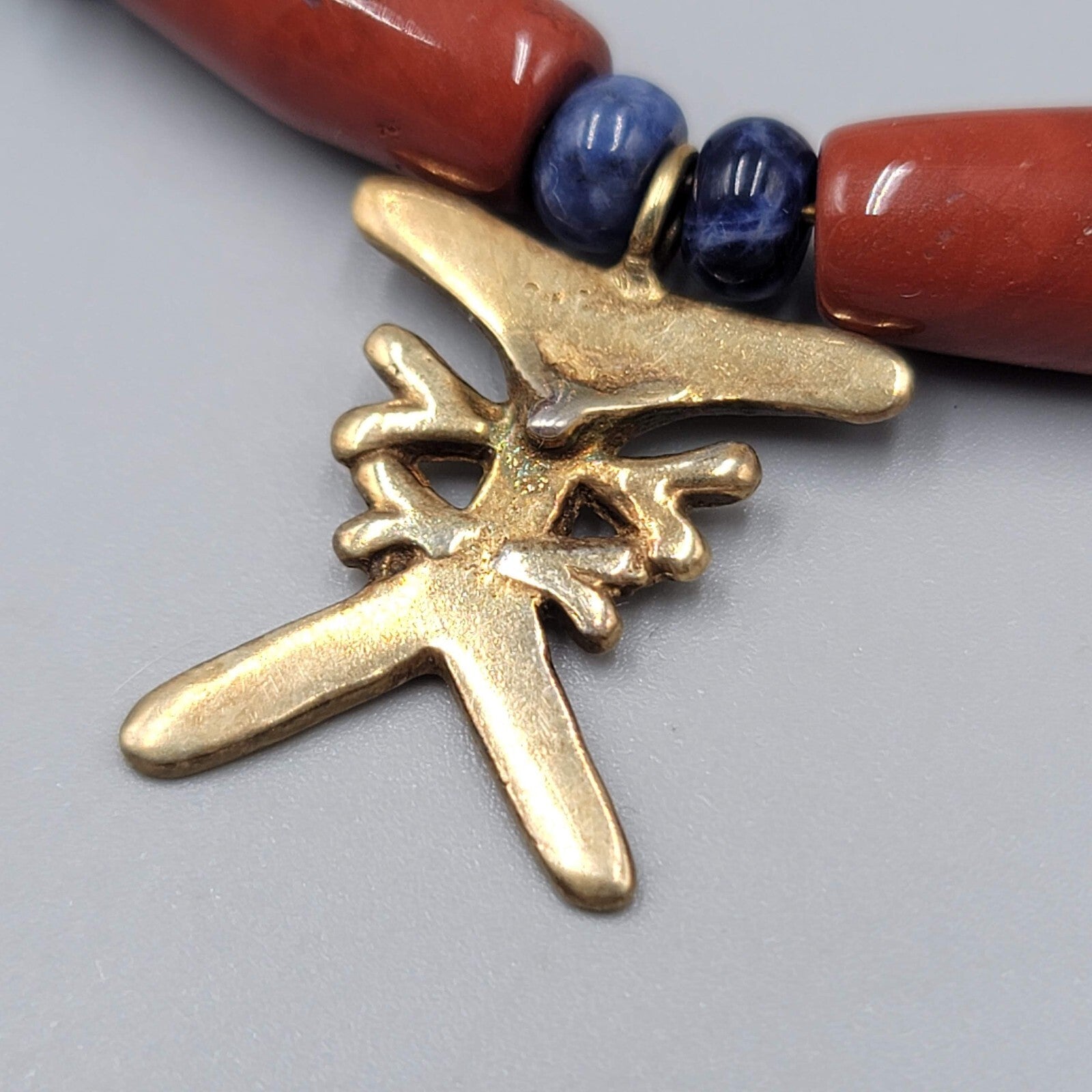 Vintage 950 Silver Pendant Necklace Gold tone Unique Tribal Ethnic 18"