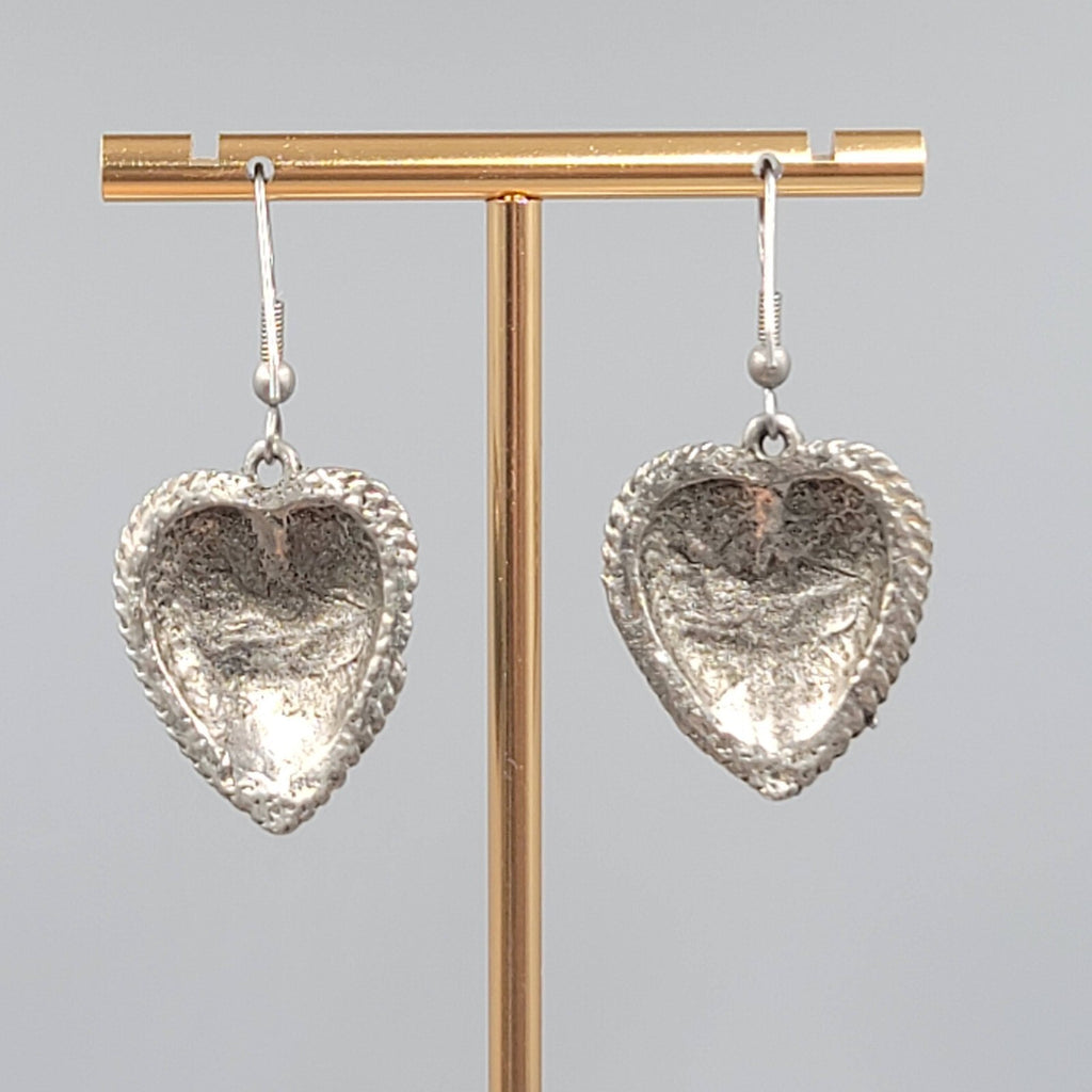 Vintage Heart Pierced Earrings Blue Enamel Southwest Statement Dangle  1 1/8"