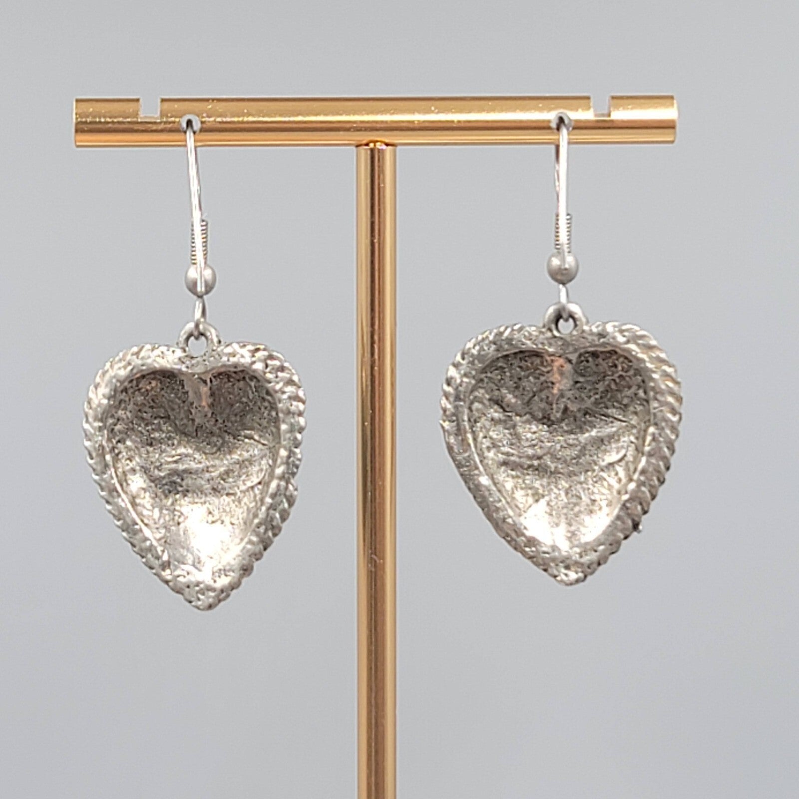 Vintage Heart Pierced Earrings Blue Enamel Southwest Statement Dangle  1 1/8"