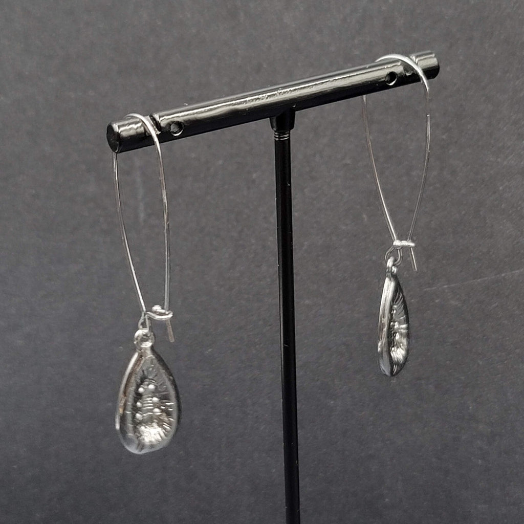 Pierced Earrings Gun Metal Gray Rhinestone Teardrop Sparkly! 2.25"