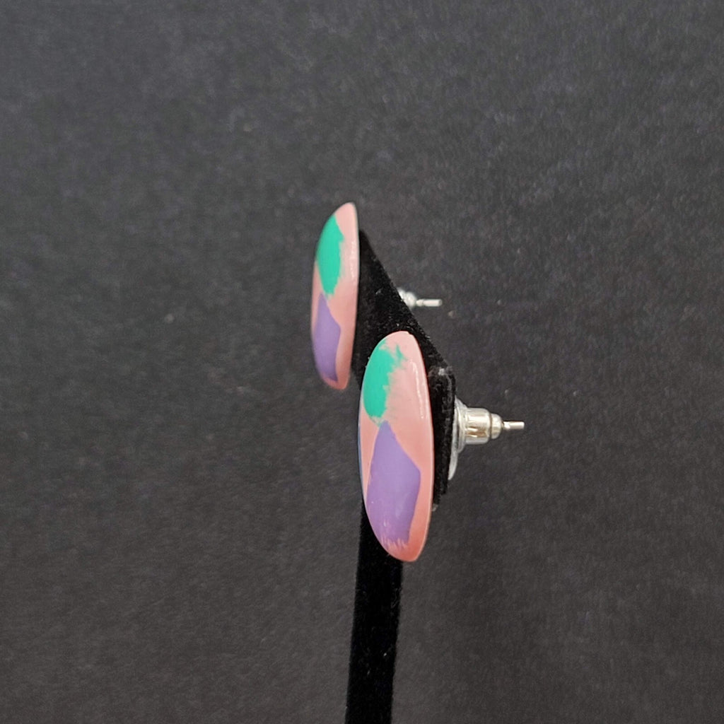 Vintage Pierced Earrings Pink Teal Blue Purple Round 7/8"