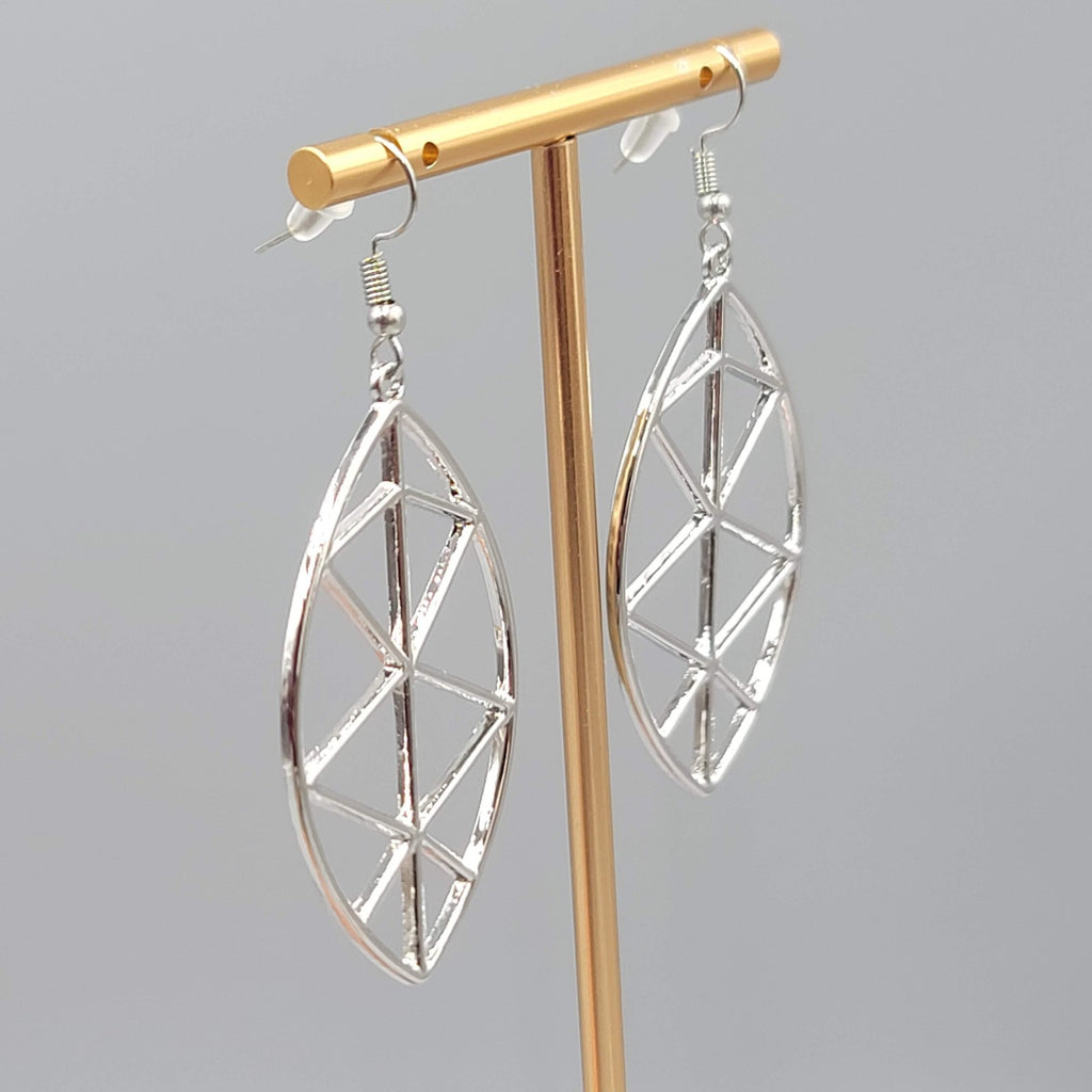 Geometric Open Work Pierced Earrings Silver tone Dangle
