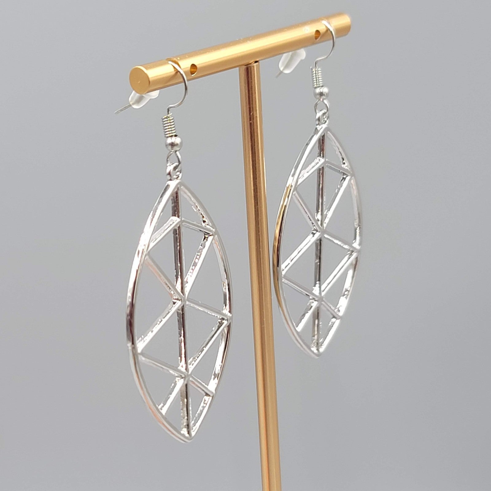 Geometric Open Work Pierced Earrings Silver tone Dangle