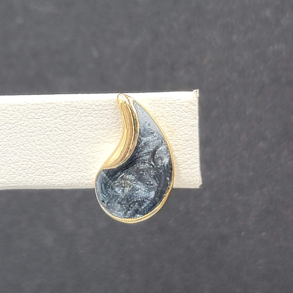 Vintage Pierced Earrings Gold tone Blue Enamel Teardrop Studs 3/4"