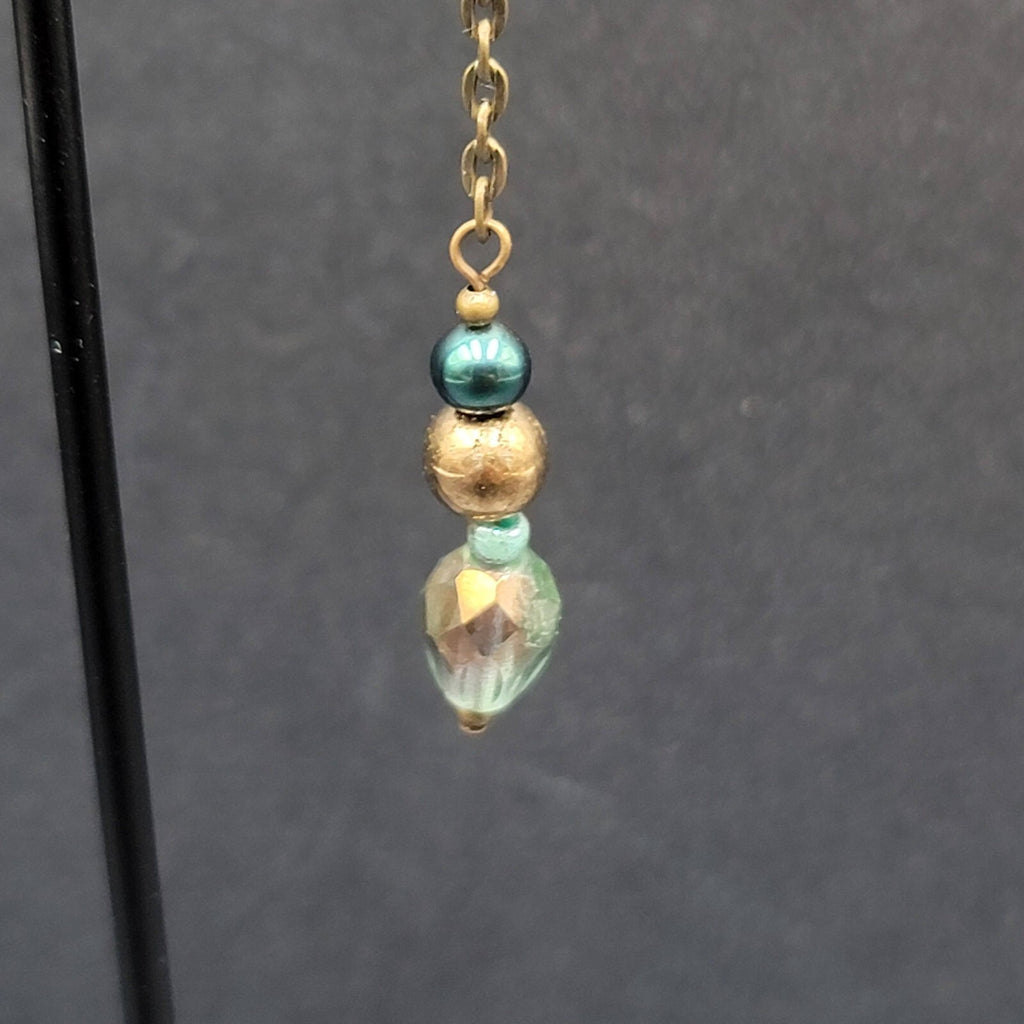 Pierced Earrings Bronze tone Metal Crystal Bead Dangle 1.5"