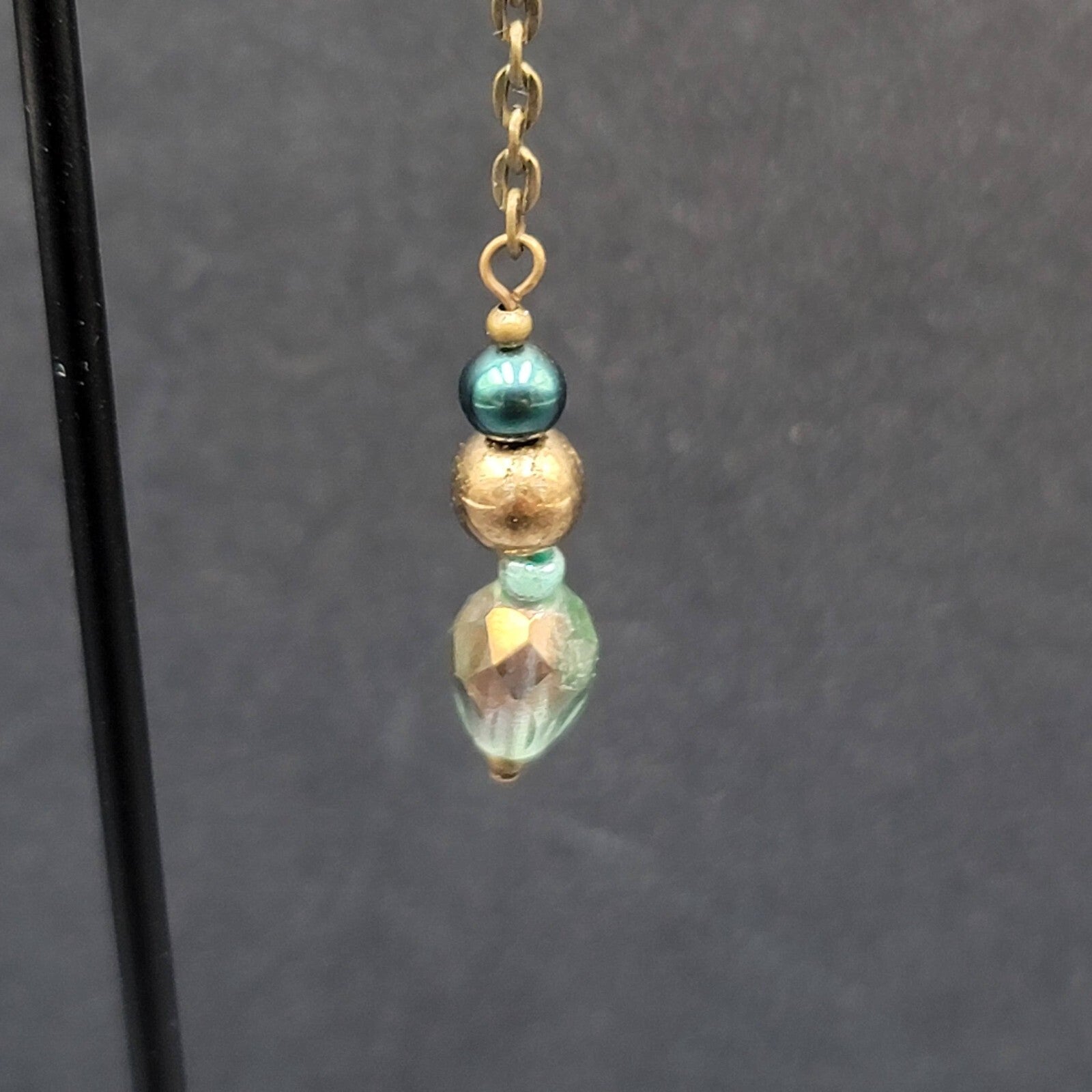 Pierced Earrings Bronze tone Metal Crystal Bead Dangle 1.5"