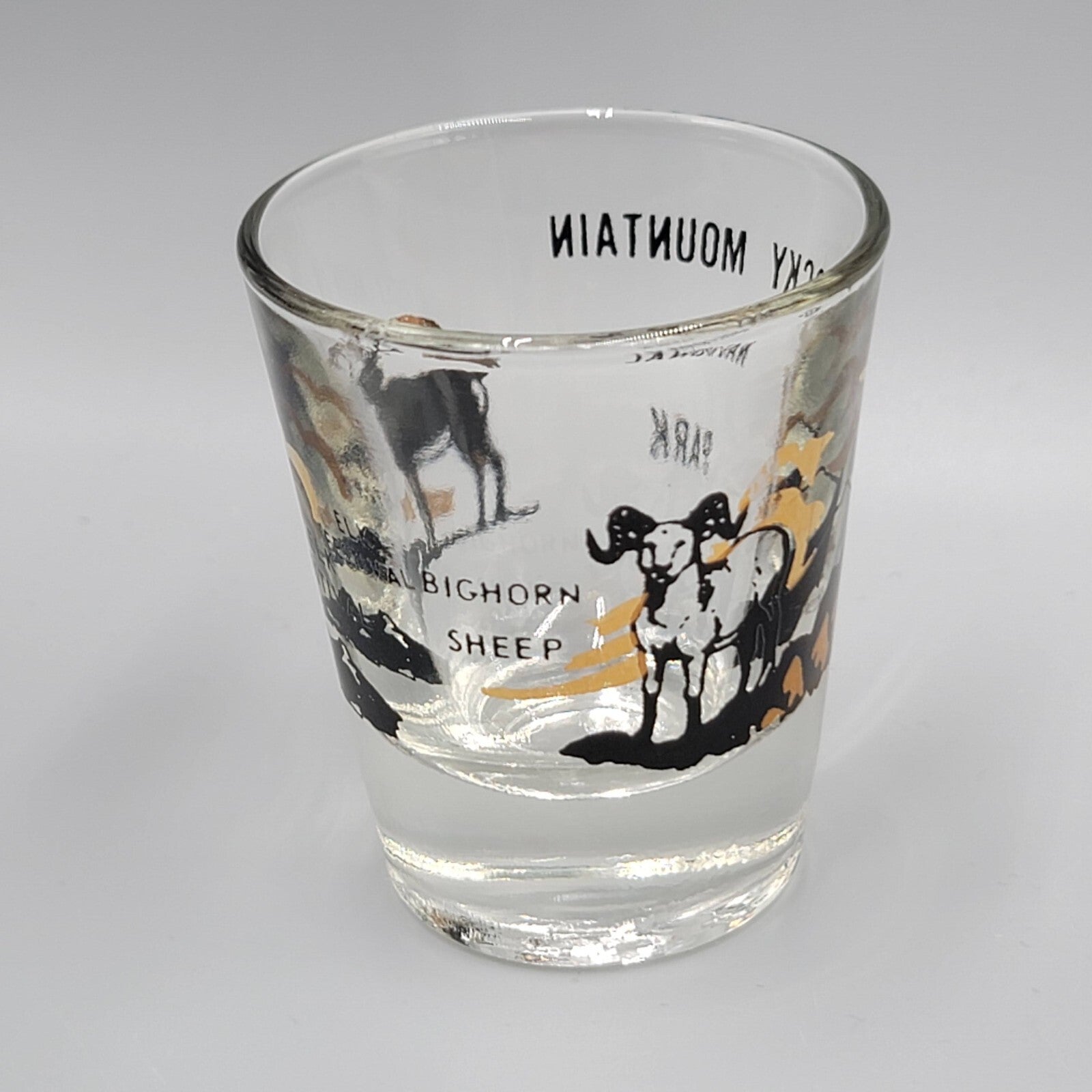 Vintage Rocky Mountain National Park Colorado Shot Glass Black Gold Collectible
