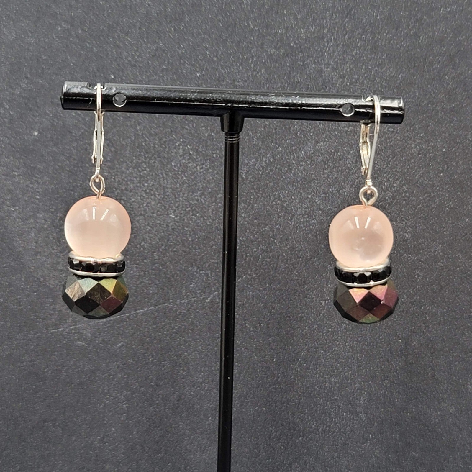 Pierced Earrings Pink Moon Glow AB Glass Bead Dangle 1"