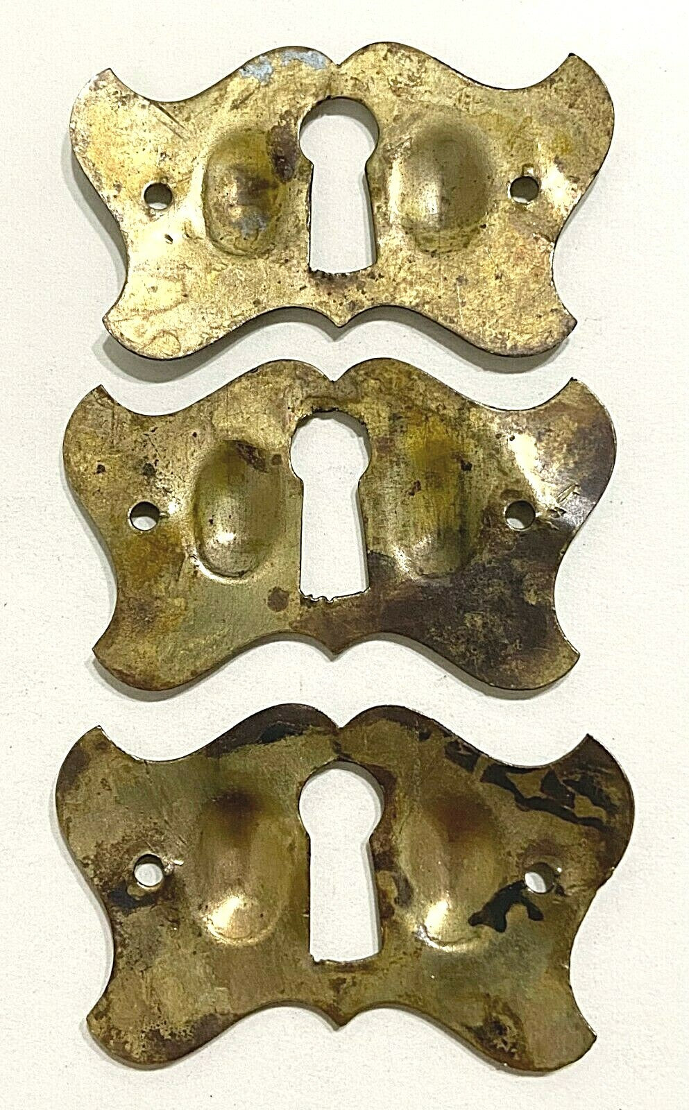 SINGLE Vintage Brass Skeleton Key hole Escutcheon 1 7/8" x 1 1/8"