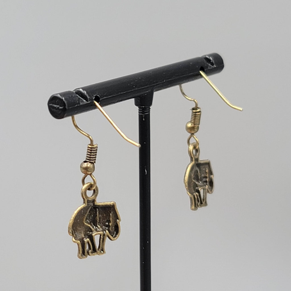 Elephant Pierced Earrings Bronze tone Embossed Dangle 5/8"