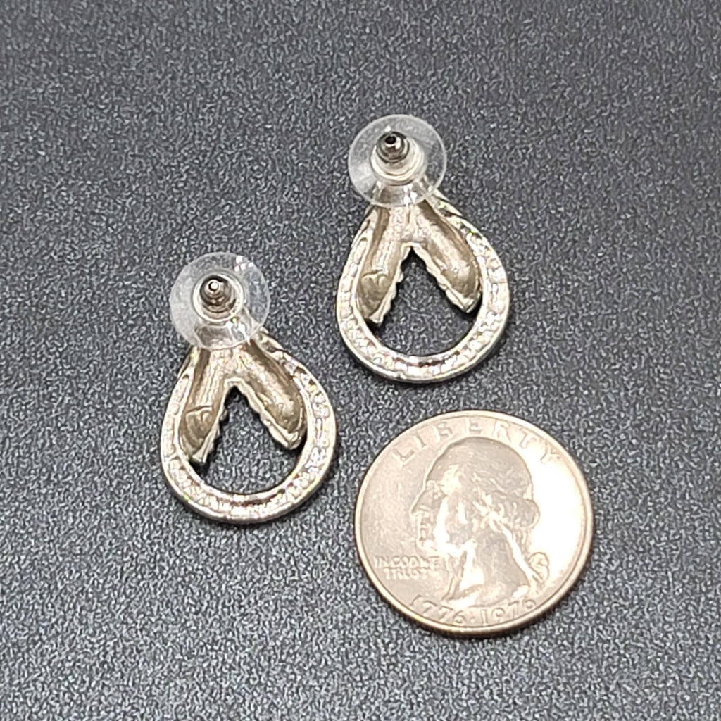Vintage Pierced Earrings Silver tone Open Drop  1"