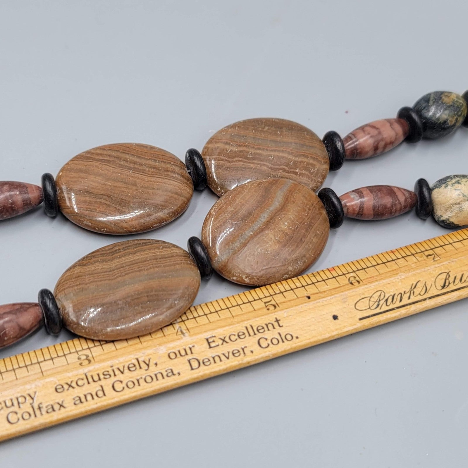 Elephant Pendant Necklace Mixed Stone Beads Toggle Clasp 24 in African Motif