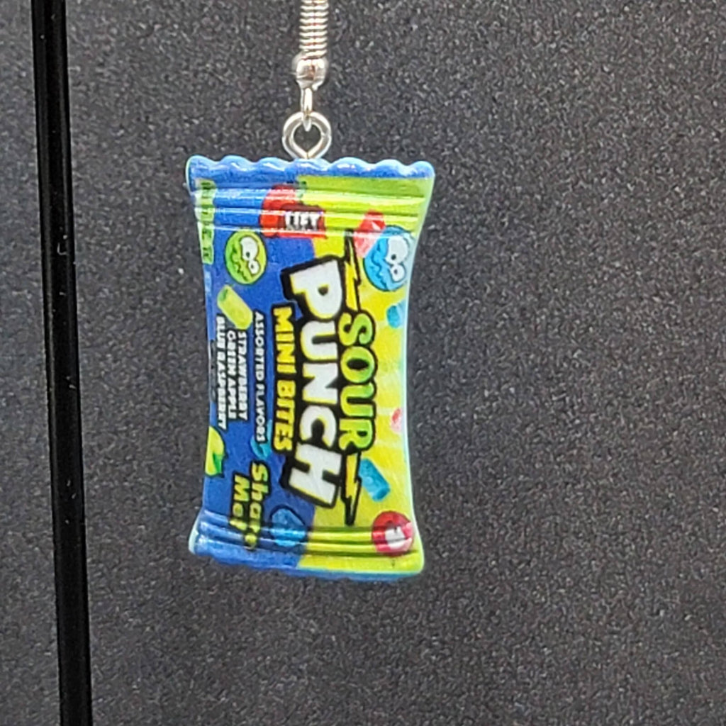 Candy Pierced Earrings Sour Punch Straws Dangle Blue 1.25"