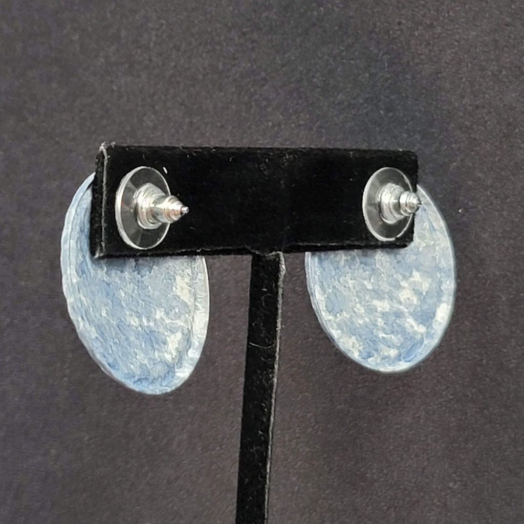 Vintage Pierced Earrings Blue Disc Western Cowboy Hat Silver tone 1 1/8"