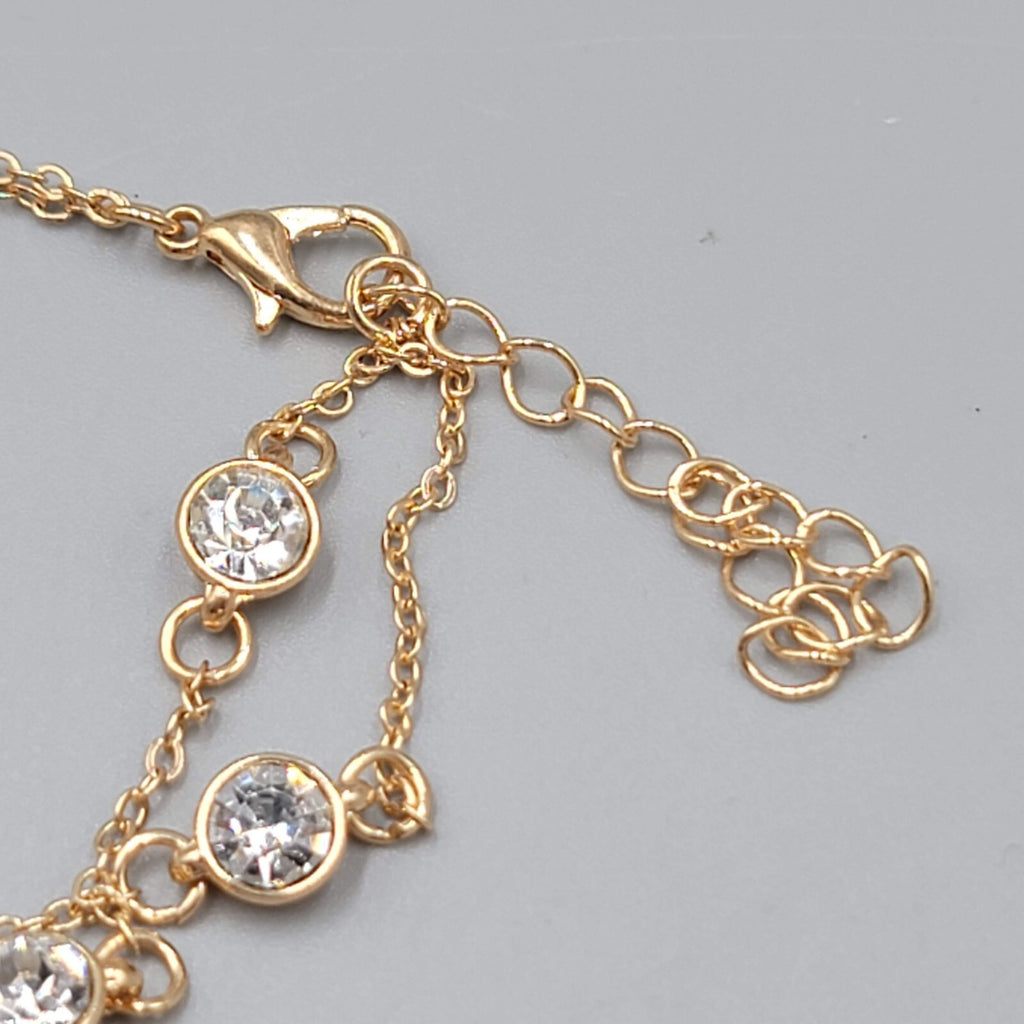 Double Chain Station Rhinestone Bracelet Gold tone 7"-8.75" Adj