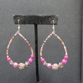 Pierced Earrings Purple Beaded Teardrop Hoops  2.5"