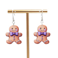 Gingerbread Man Pierced Earrings Silver tone Dangle 1.25 in