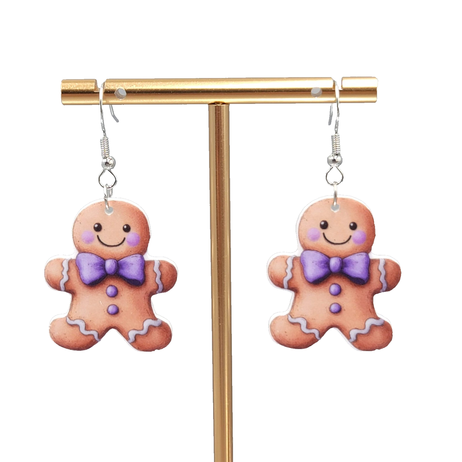 Gingerbread Man Pierced Earrings Silver tone Dangle 1.25 in
