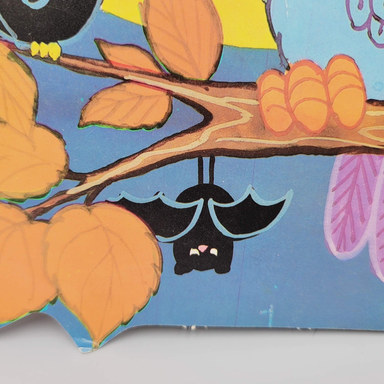 Vintage Purple Owl Crow Bat Die Cut Halloween Double Sided 12.5" x 9"