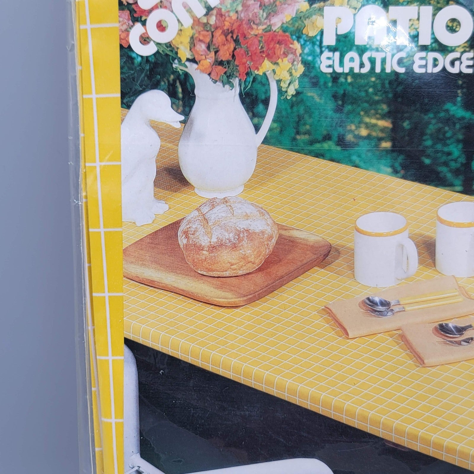 Vtg Maytex Mills Outdoor Elastic Tablecloth Yellow Vinyl  NOS 36"x78"
