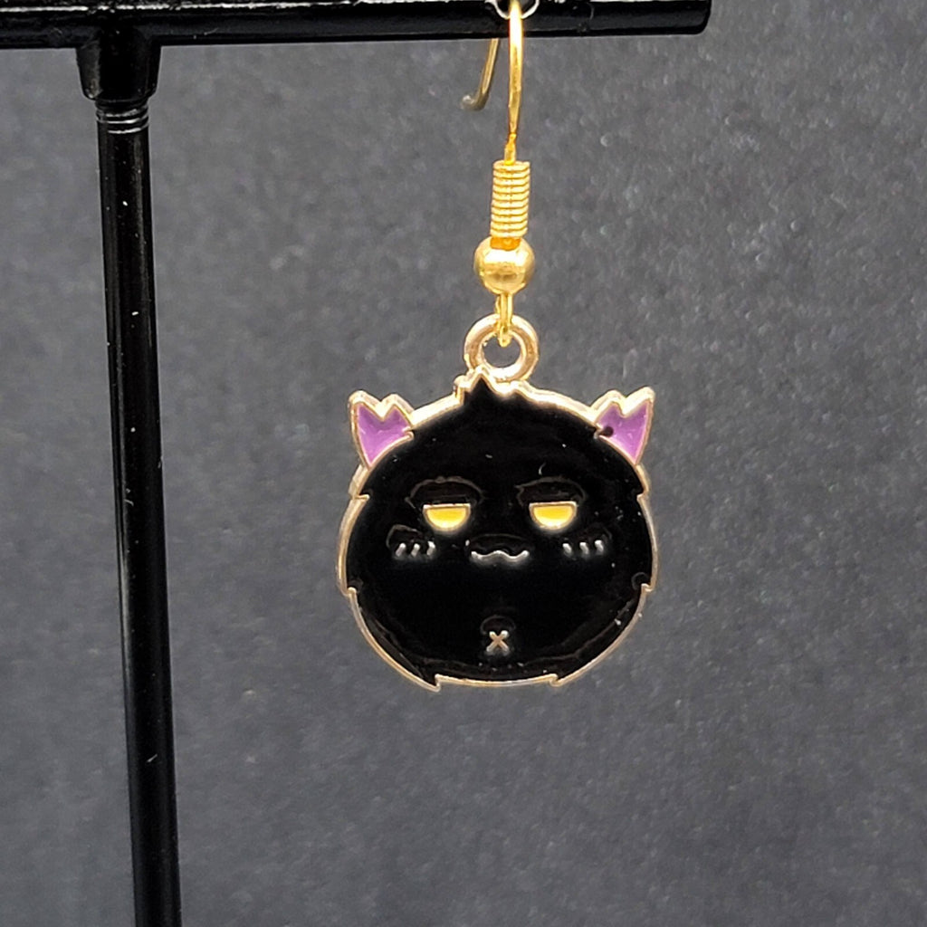 Bat Pierced Earrings Gold tone Enamel Halloween Dangle 7/8"