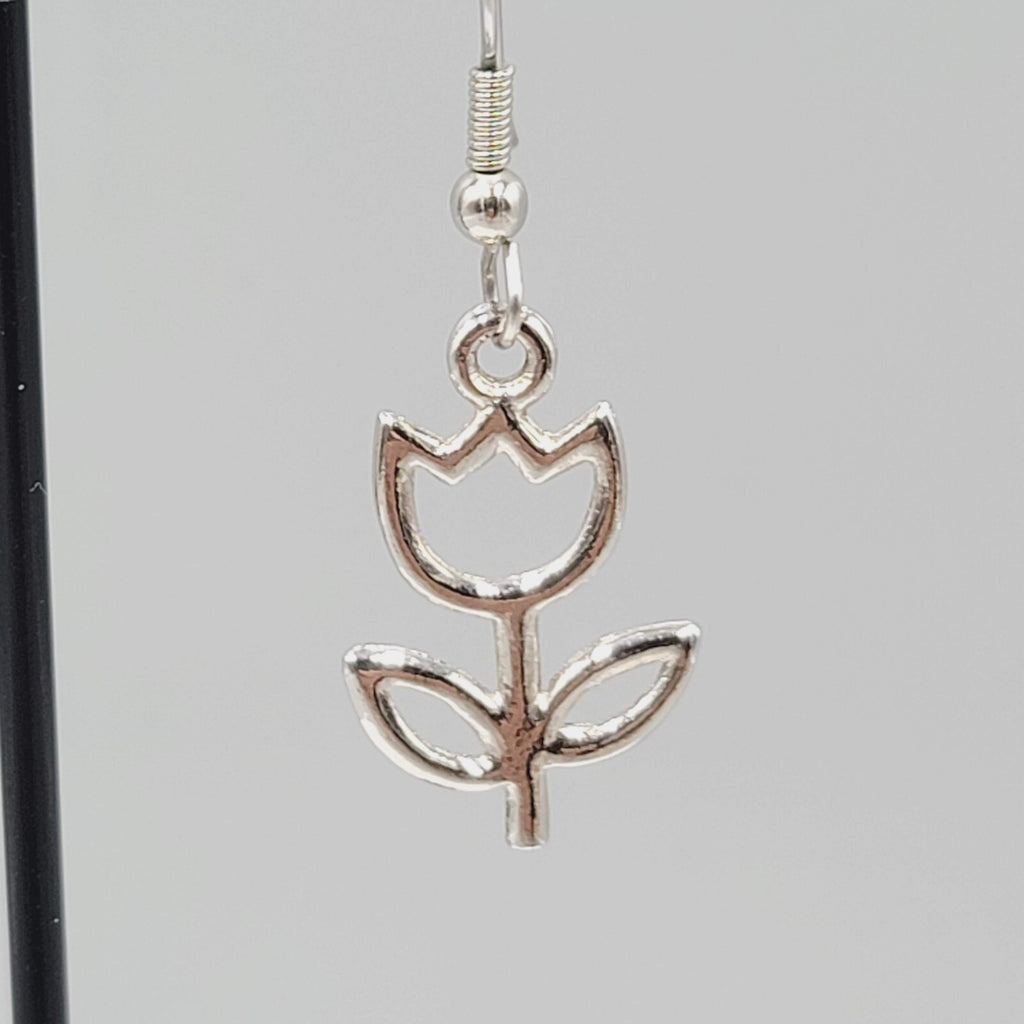 Gardener Pierced Earrings Garden Flower Watercan Silver tone Dangle 1"