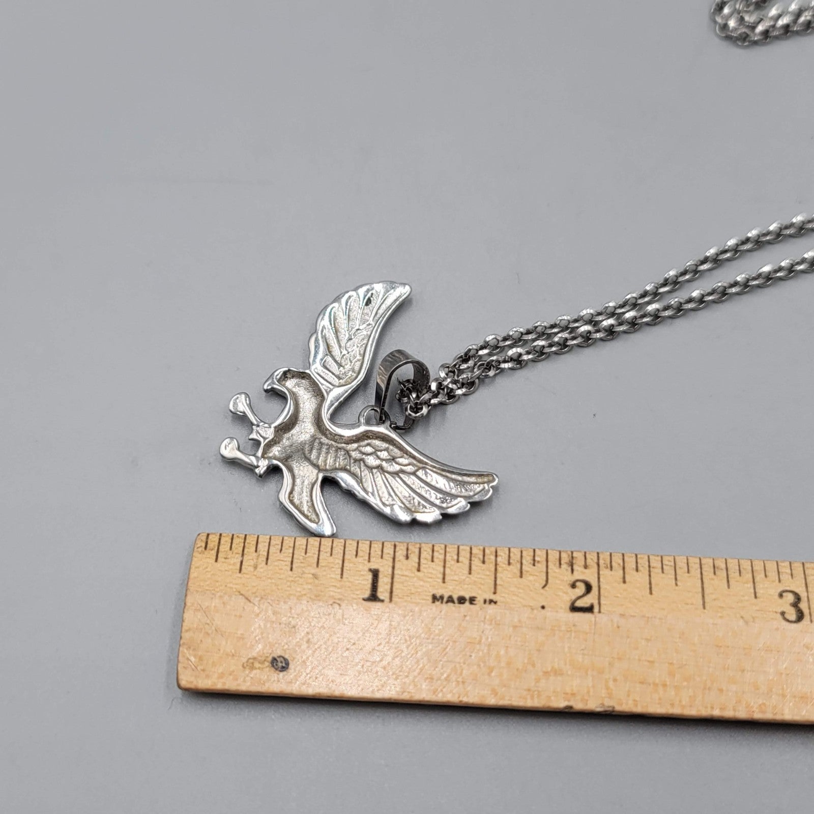 Mens Eagle Pendant Necklace Silver tone Rolo Chain 24 in