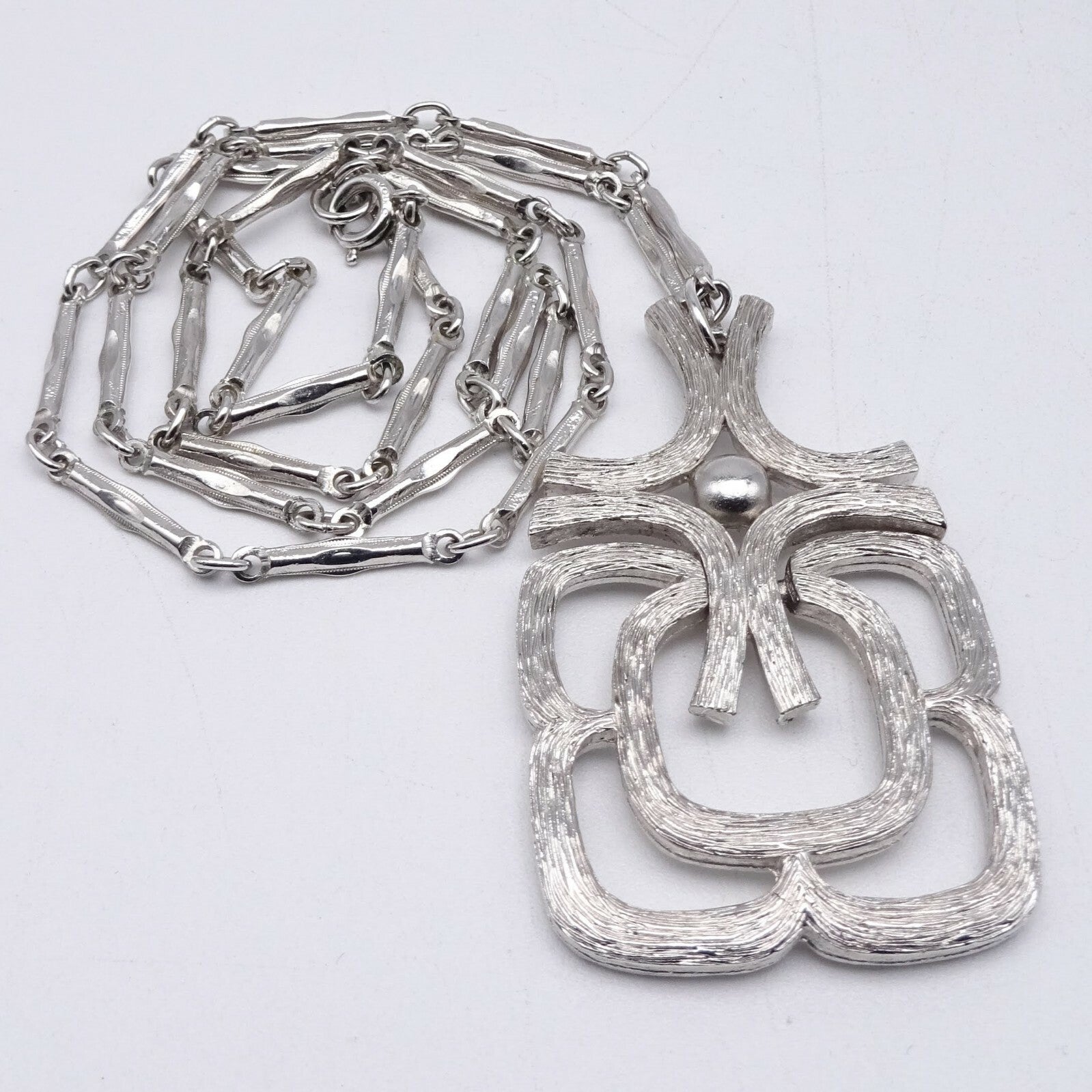 Vintage Silver tone Tube Chain Pendant Necklace 24" Estate Costume Mid Mod