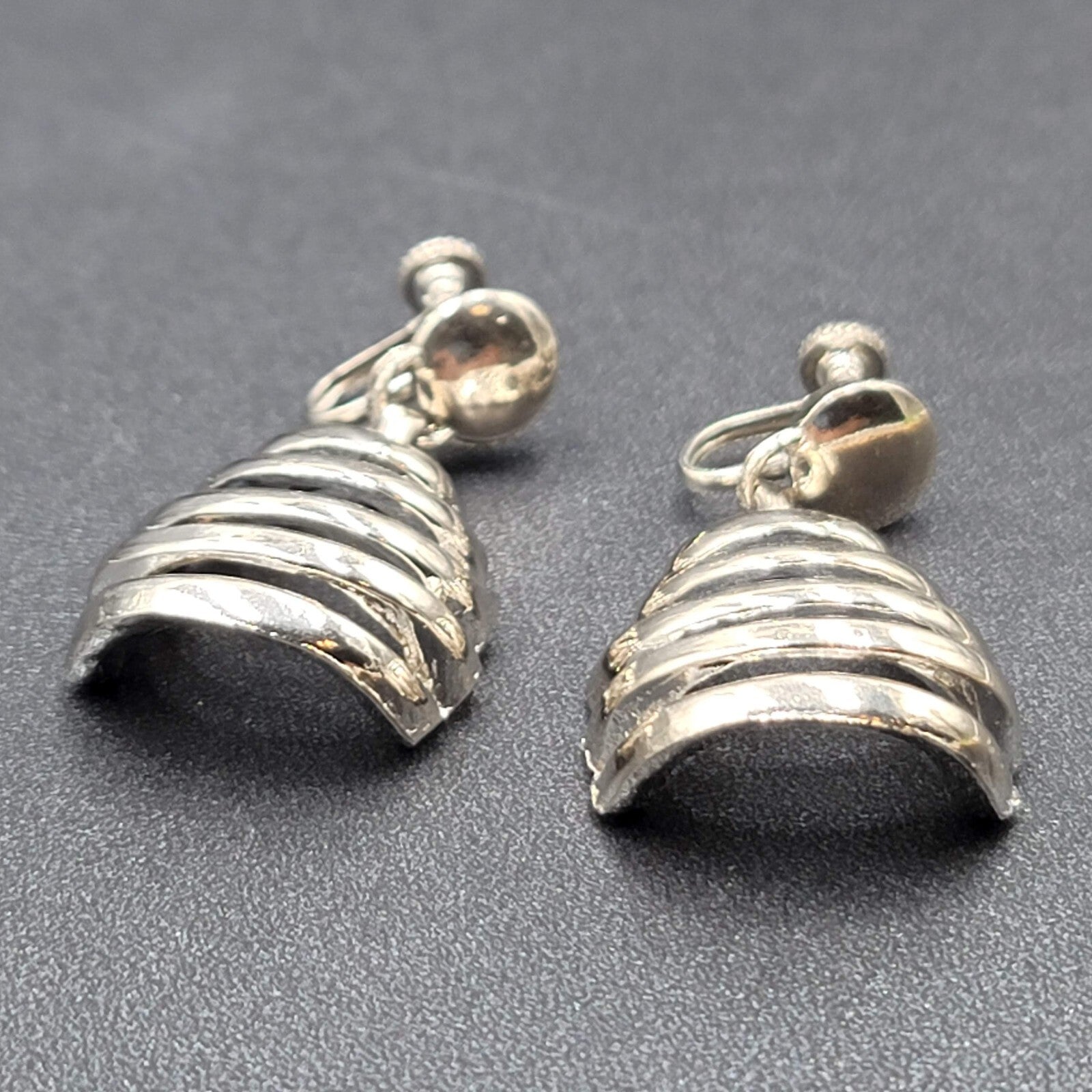 Vintage Clip on Earrings Silver tone Dangle Statement 1 7/8"