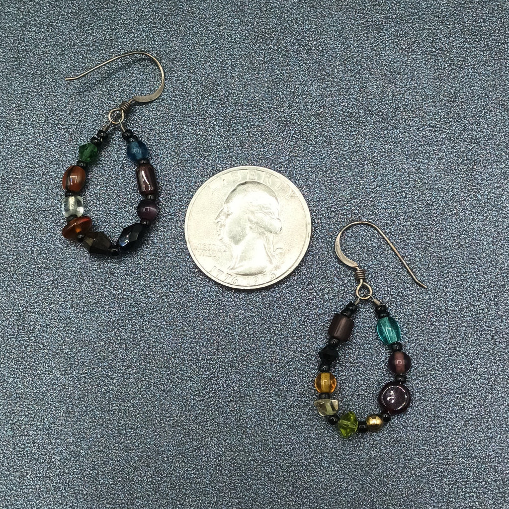 Pierced Earrings Silver tone End of Day Beads Multicolor Loop Dangle 1 1/8"